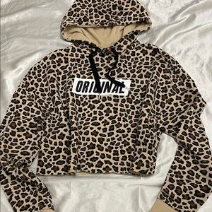 H&M Leopard Print Cropped Hoodie